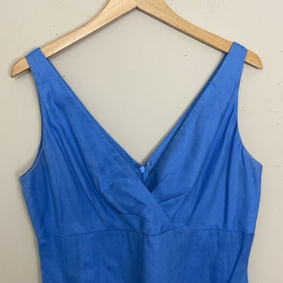 Lauren Ralph Lauren Blue Linen Drop Waist Pleated Skirt Dress size 14 Summer - Picture 2 of 12